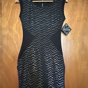 BeBop Black and Silver Wave-Pattern Midi Sheath Dress